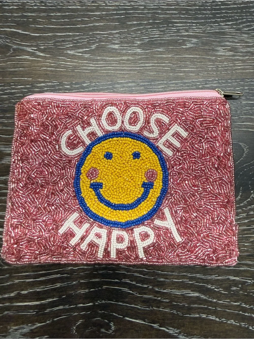 Choose Happy Pink Beaded Women’s Pouch